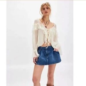 NWOT Free People We The Free Demi Denim Skort Blue Jean Mini Skirt Shorts Sz 28